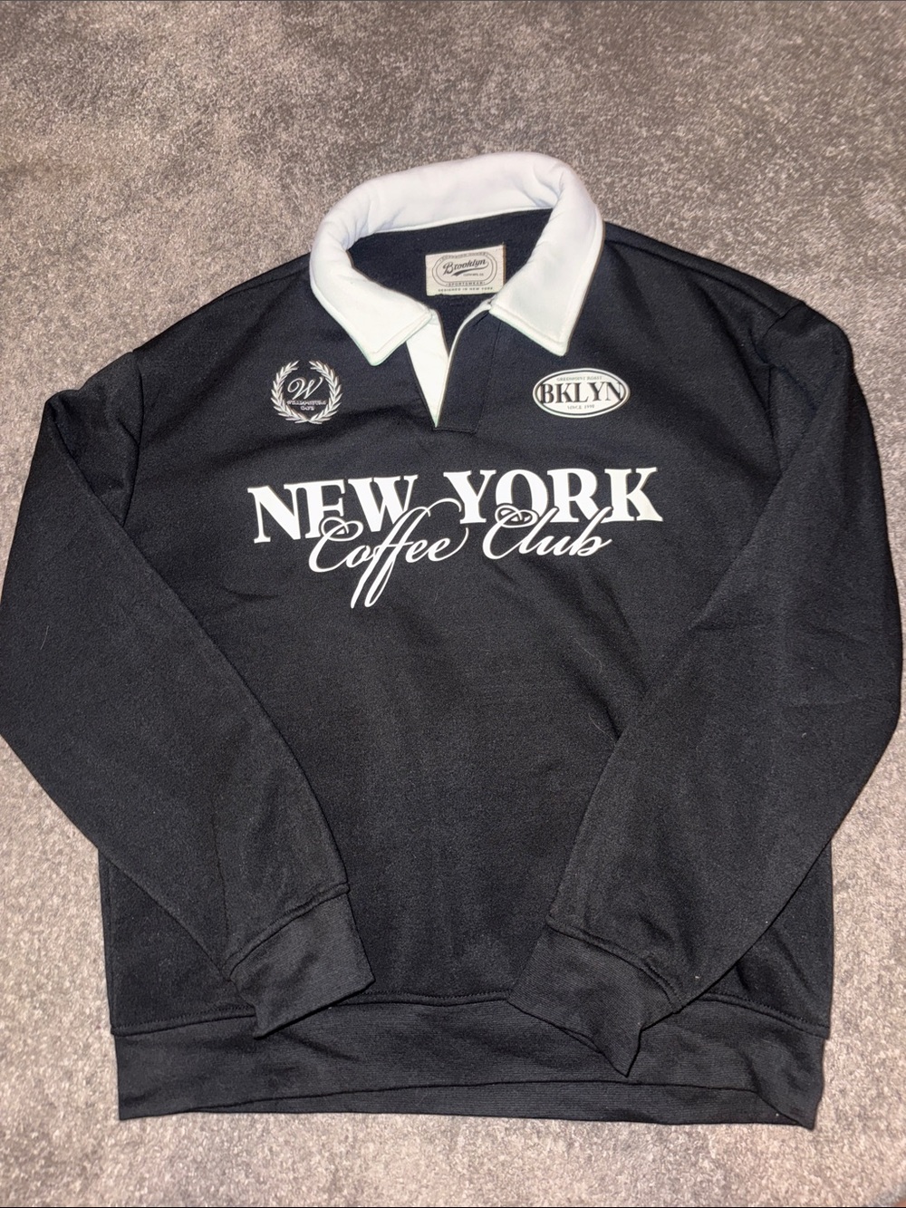 Brooklyn Cloth Black Rugby Pullover with White Collar